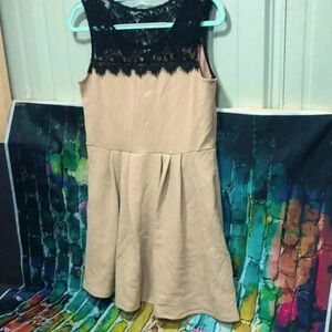 Deb brand XL dress khaki color‎ with black lace accent at top